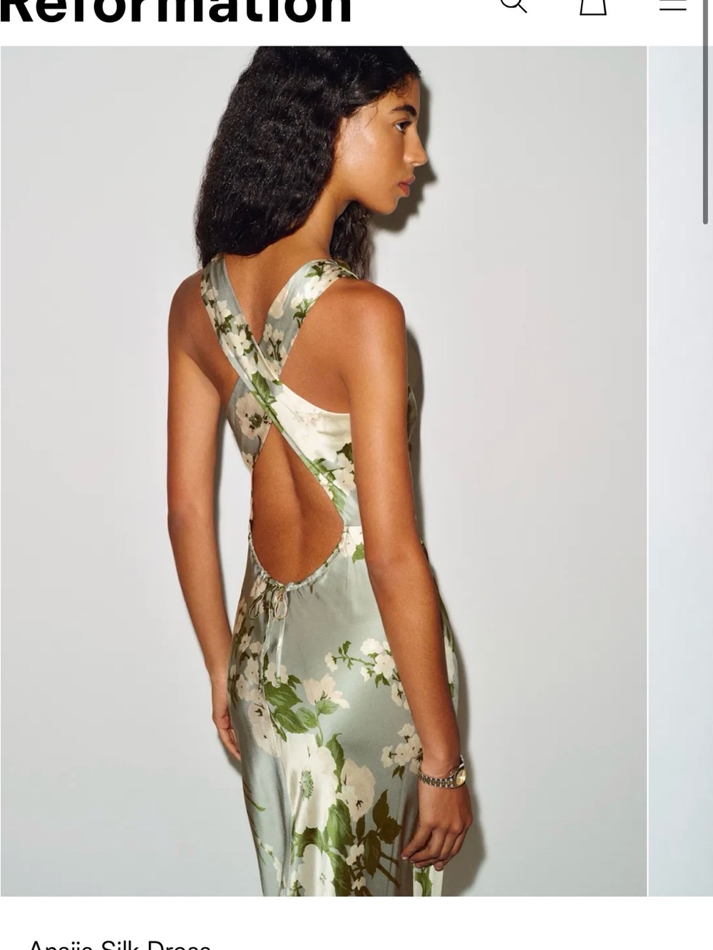 Reformation Sage Green Floral Halter Dress Anaiis Silk Dress - Picture 2 of 2